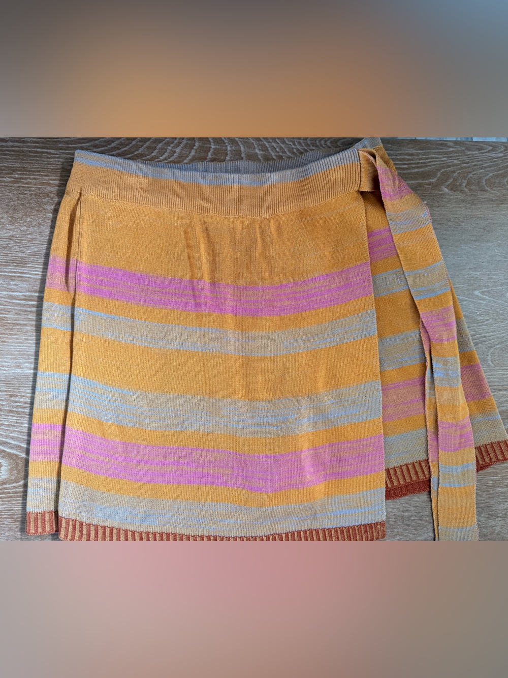 Striped Knit Wrap Skort in Mustard, Pink & Gray